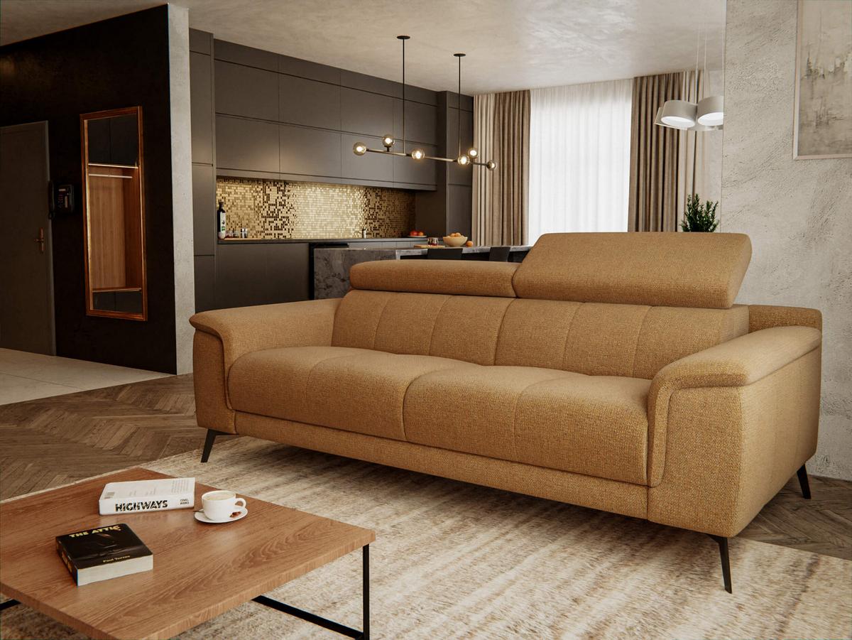 SOFA FIERO 3-Sitzer, orange - Schwarz/Orange, Holzwerkstoff/Textil (212/82/103cm) - Wozimo