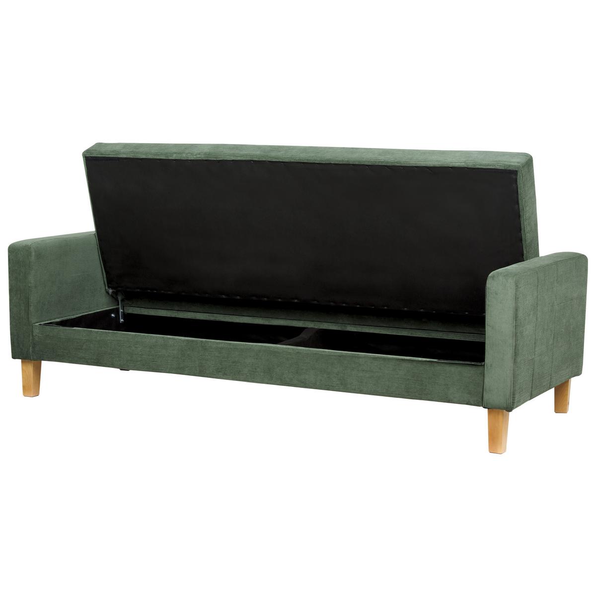 3-SITZER-SCHLAFSOFA dunkelgrün mit Stauraum Vehkoo - Hellbraun/Grün, Textil (200/86/77cm) - Beliani
