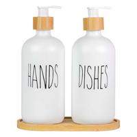 SEIFENSPENDER SET 500ml mit Tablett (3-tlg.) - Weiß, Glas (8.8/20.6/17.4cm) - Intirilife