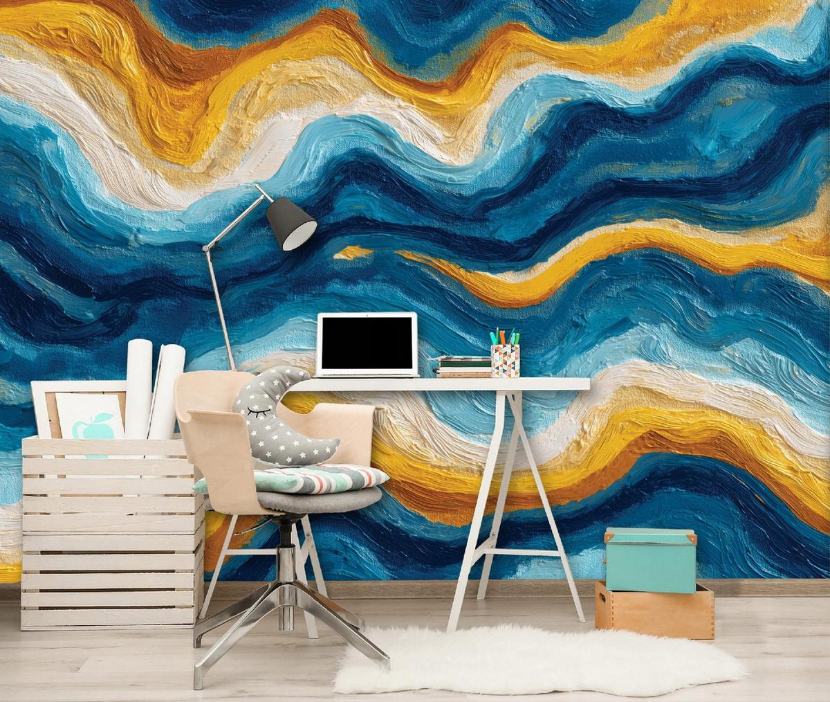 FOTOTAPETE Abstrakt Marmor Blau 368x254 cm - Multicolor, Papier (368/254cm) - Wallarena