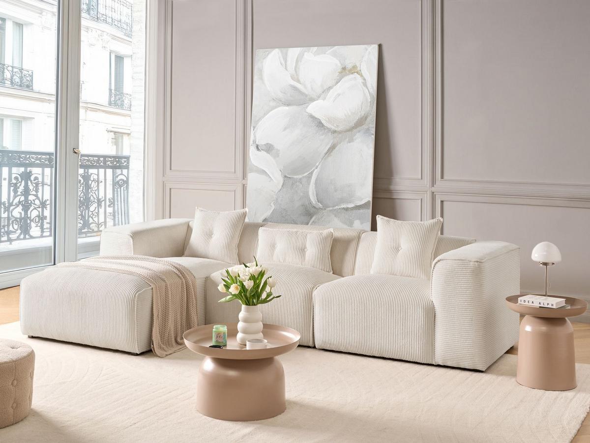 ECKSOFA 3-Sitzer Cord Cremeweiß rechtsseitig Dolva - Creme, Textil (294/170cm) - Beliani
