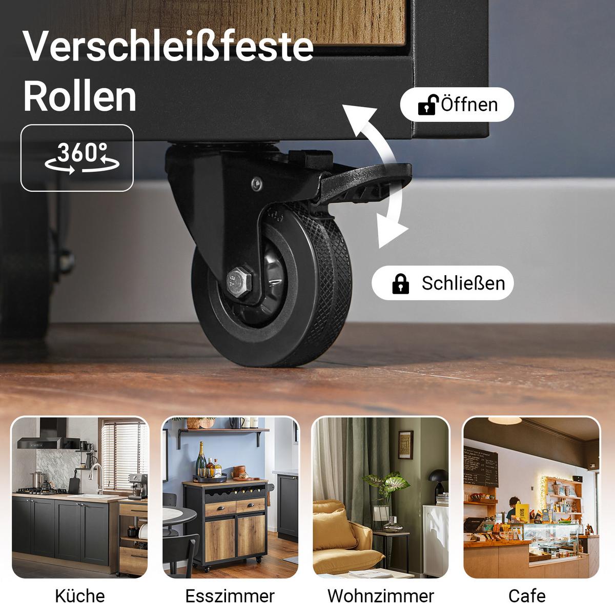 KÜCHENINSEL rollbar Vintagebraun-Schwarz - Schwarz, Holzwerkstoff/Metall (89/87/40cm) - SoBuy