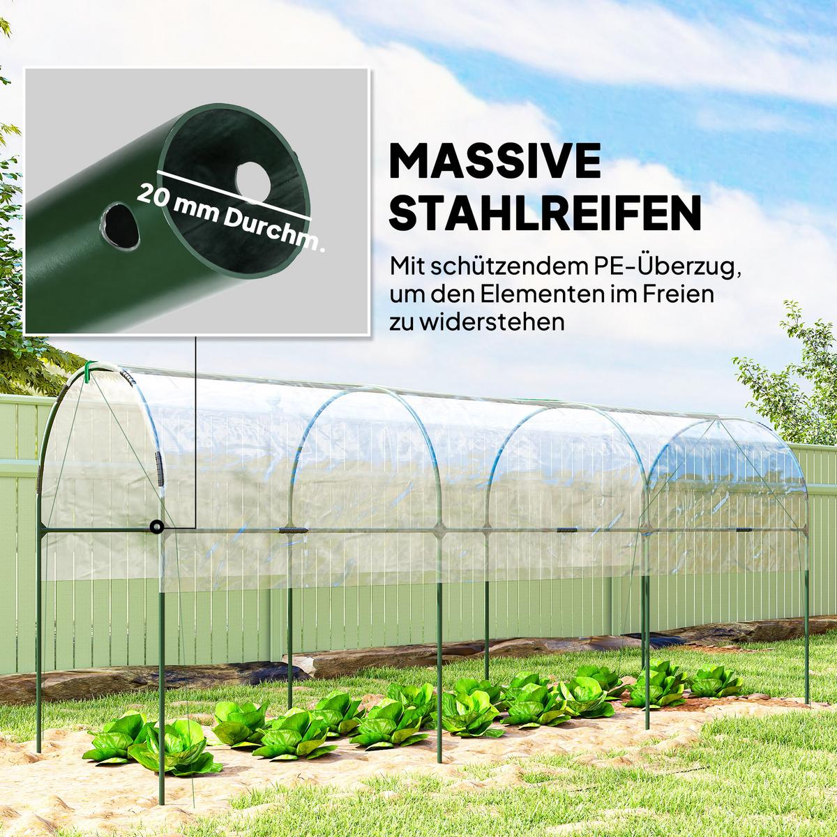 FOLIEN-GEWÄCHSHAUS winterfest mit Bogendach - Transparent, Metall (120/170/400cm) - Outsunny
