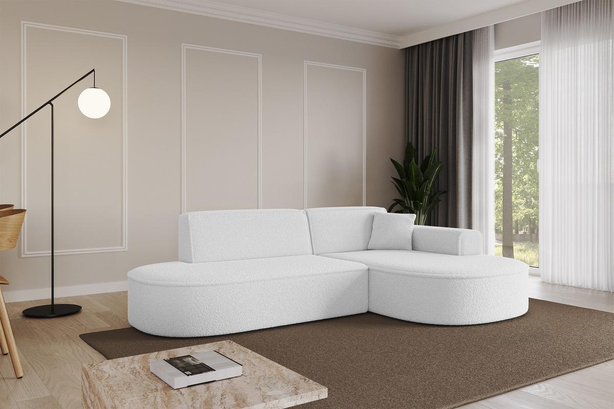 ECKSOFA Ottomane Rechts MARI-L1 - 243x171x79 cm Weiß Bouclé - Schwarz/Weiß, Holzwerkstoff/Kunststoff (234/163cm) - ALTDECOR