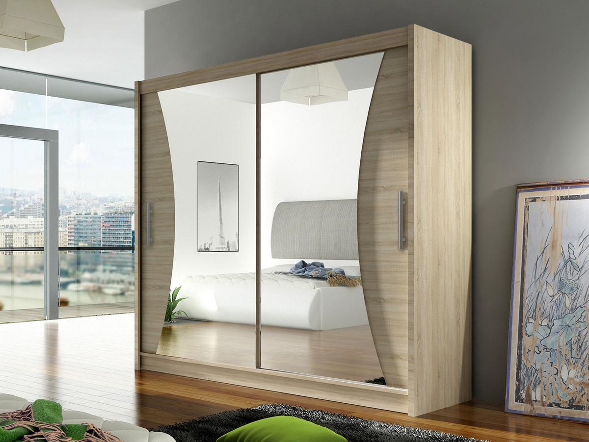 KLEIDERSCHRANK London V - Silberfarben/Sonoma Eiche, Holzwerkstoff/Kunststoff (180/215/58cm) - MIRJAN24
