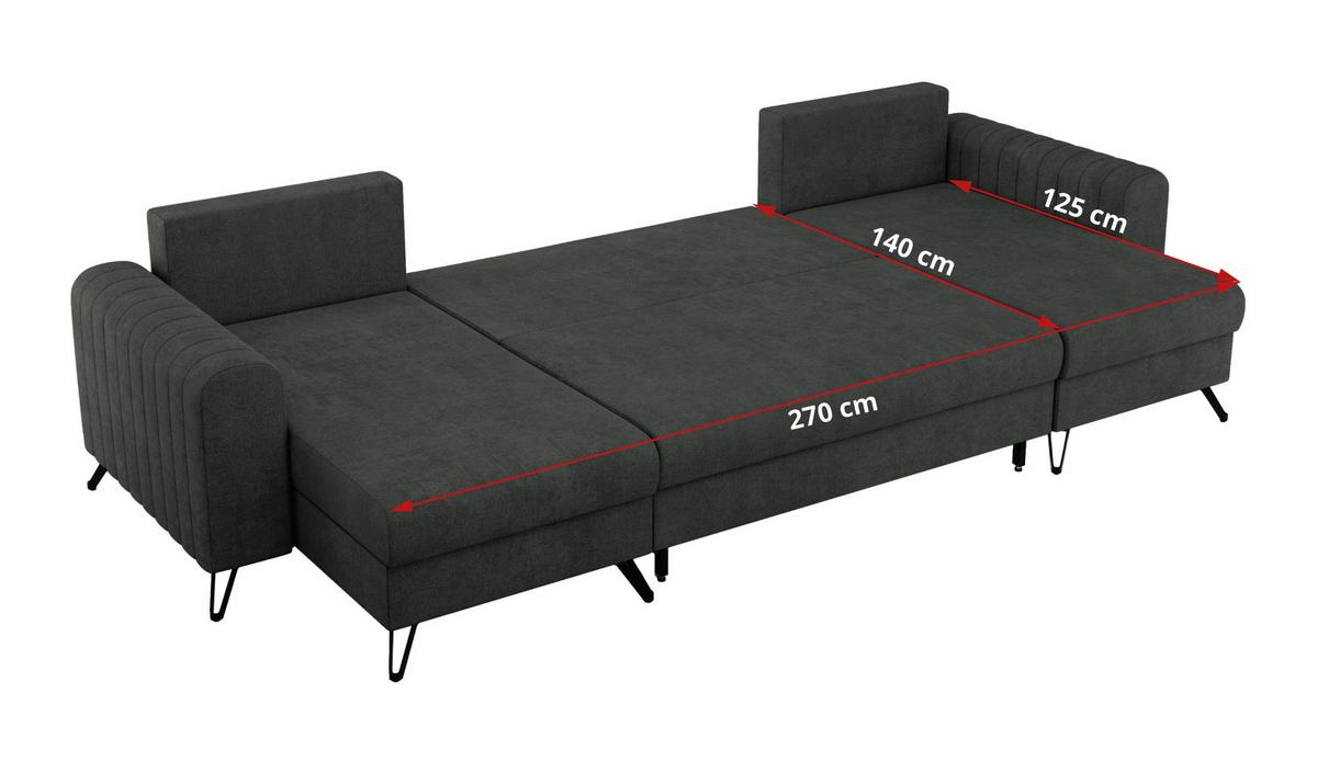 WOHNLANDSCHAFT AXEL U Struktur Dunkelgrau - Anthrazit/Schwarz, Textil/Metall (312/90/140cm) - MKS