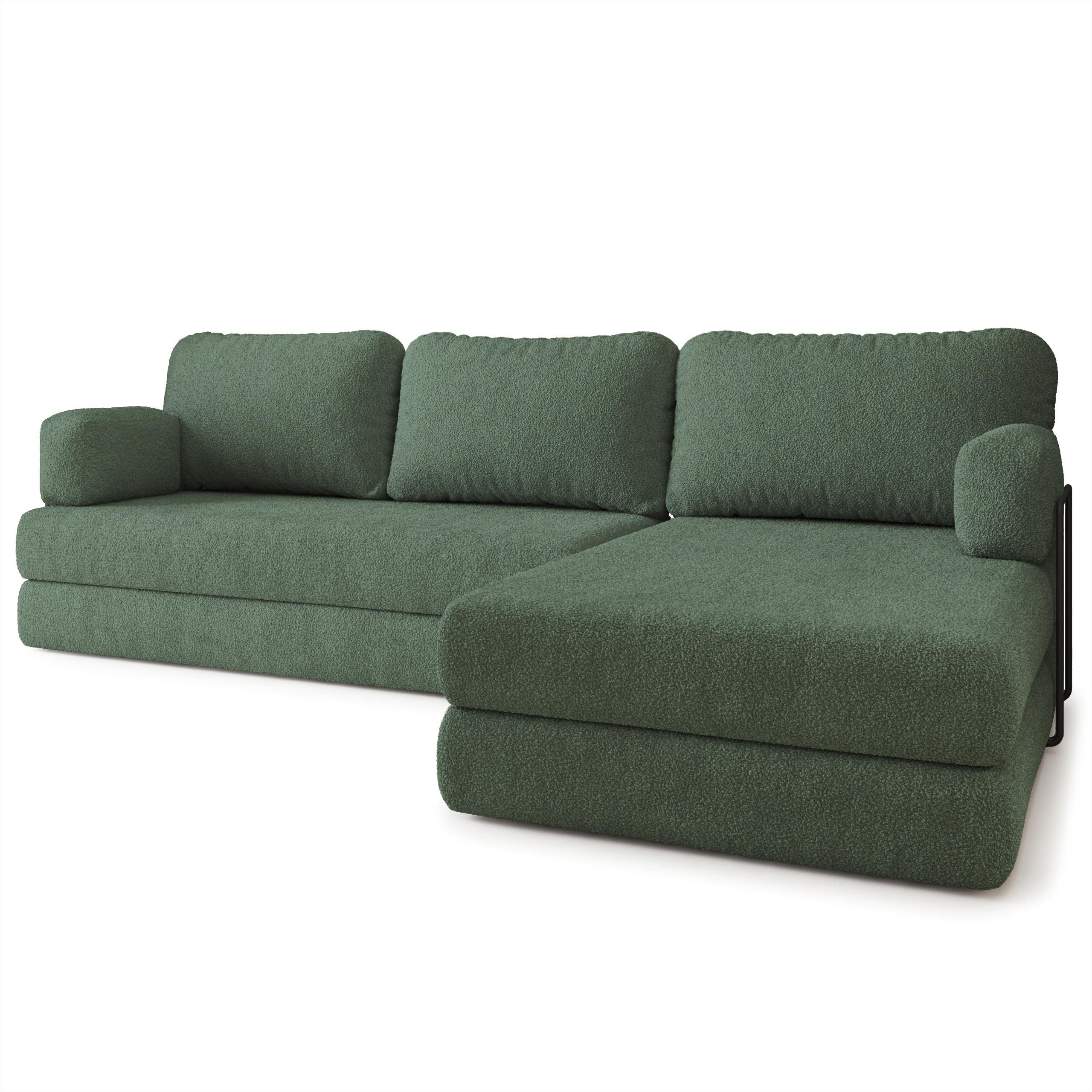 ECKSOFA LEA modulares Boneless Sofa mit Schlaffunktion Grün Boucle-Stoff - Grün, Textil (270/160cm) - MASSENO