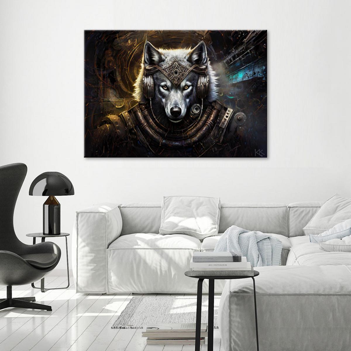 LEINWANDBILD Wolf Tier Abstraktion 120x80cm - Grau, Textil (120/80cm) - Feeby