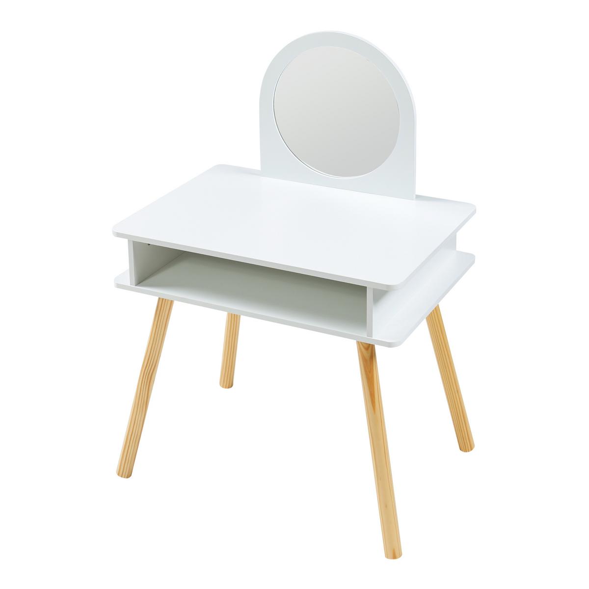 KINDERSCHMINKTISCH-SET 2 TLG. Ovanåker - Weiß/Naturfarben, Holz/Holzwerkstoff (62/91.5/43.5cm) - [en.casa]