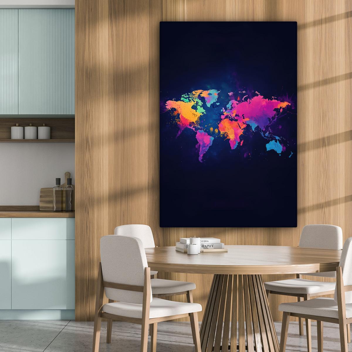 LEINWANDBILD Weltkarte - Bunt - Graffiti Deko XXL 80x120 cm - Multicolor, Textil (80/120cm) - MuchoWow