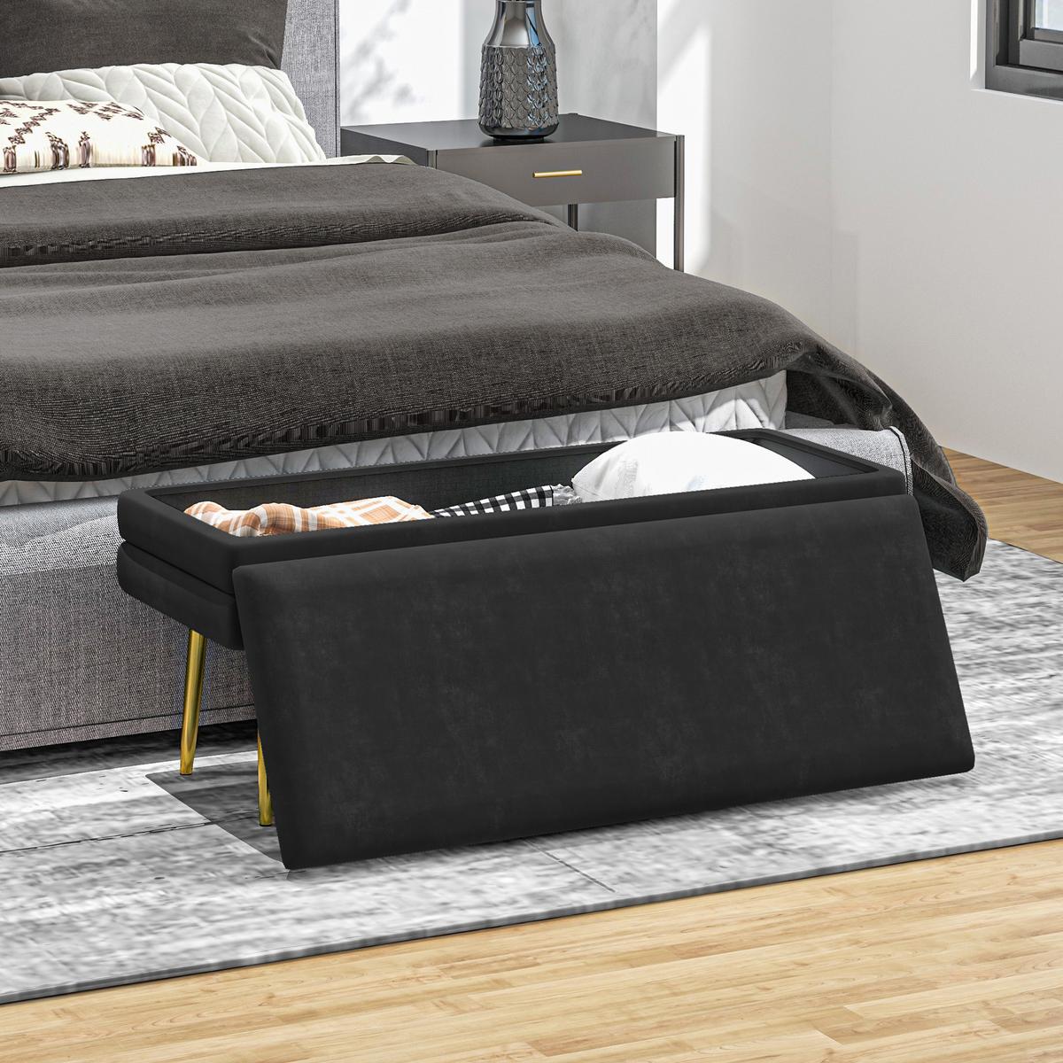 TRUHENBANK mit Stahlbeine, Schwarz - Schwarz, Kunststoff (37.5/42/100cm) - HOMCOM