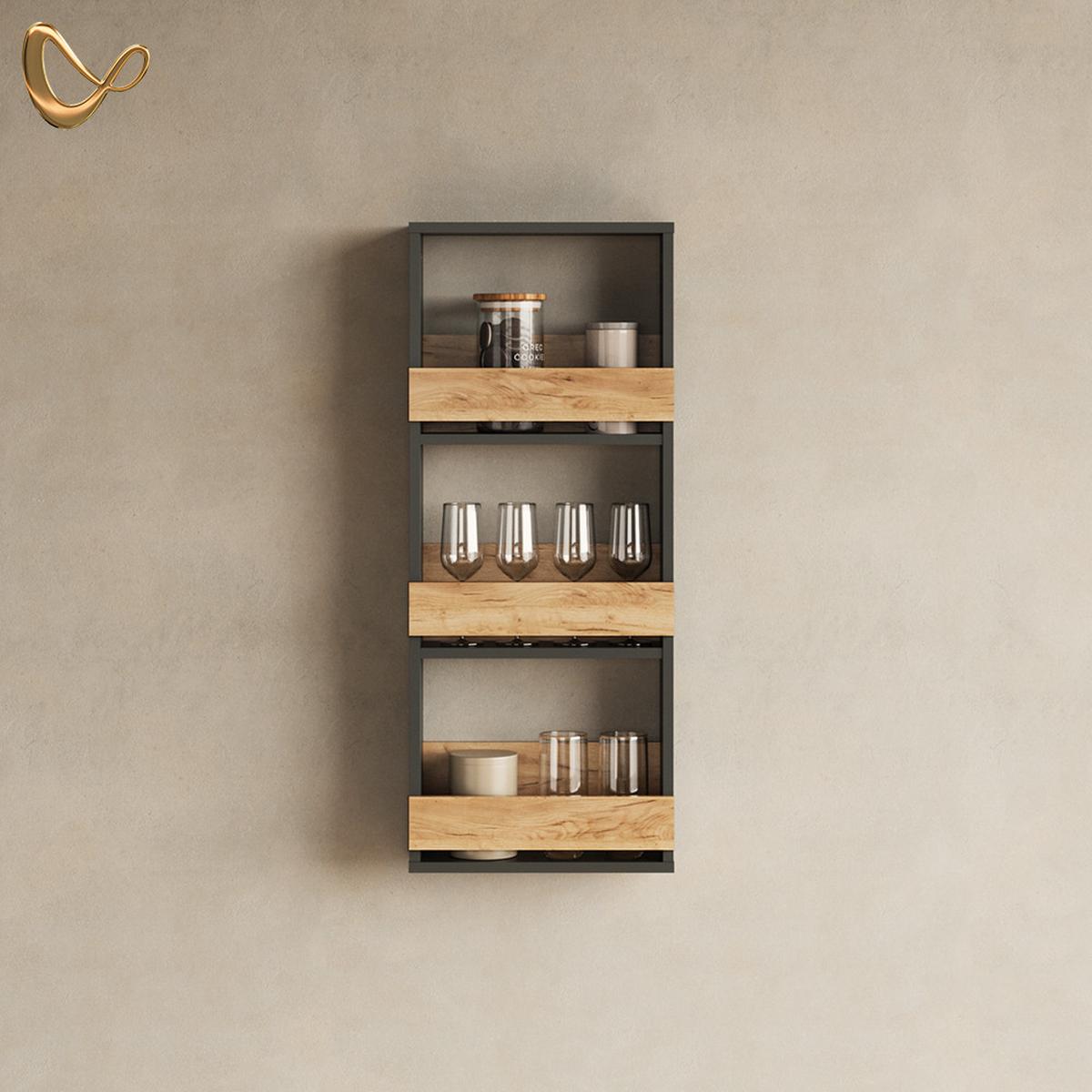 WEINGLASREGAL Regusa Goldkraft Eiche/Anthrazit 40 x 98 cm - Honigeiche/Anthrazit, Holzwerkstoff (40/98/15.1cm) - Livinity®