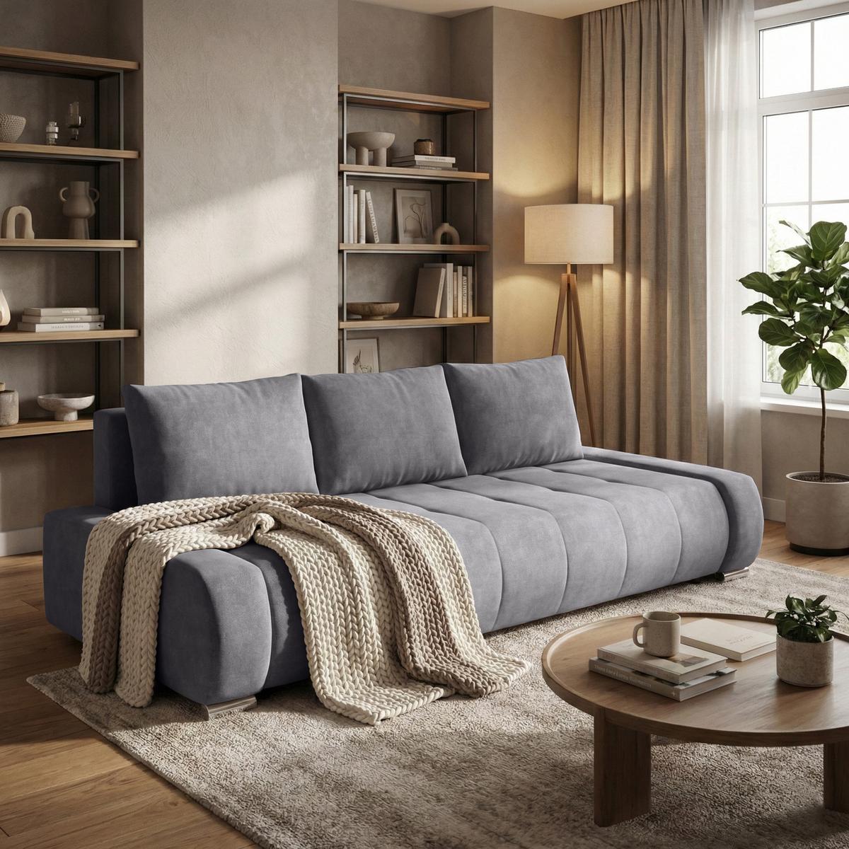 SCHLAFSOFA Draco 3-Sitzer, mit Bettkasten, Grau - Grau, Textil (240/85/110cm) - Beautysofa