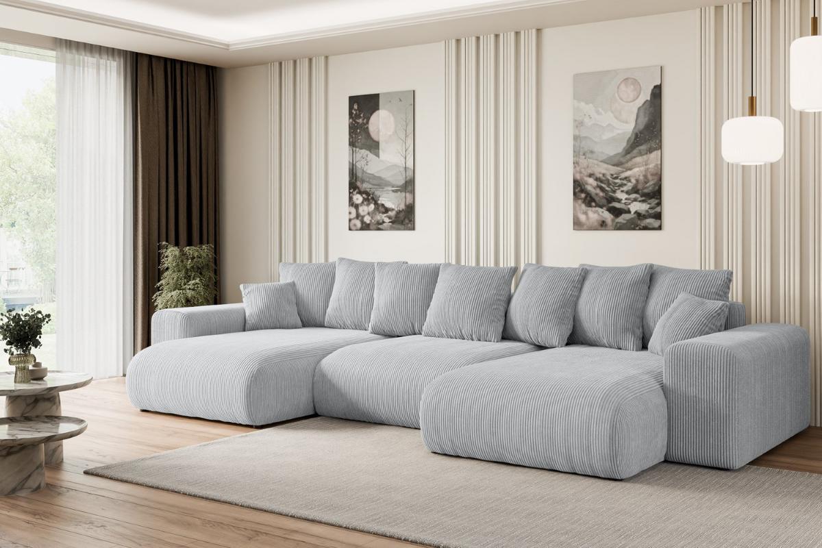 WOHNLANDSCHAFT mit Schlaffunktion ESKAR-U -364x176x72cm Grau Cord - Schwarz/Grau, Holzwerkstoff/Kunststoff (364/72/176cm) - ALTDECOR
