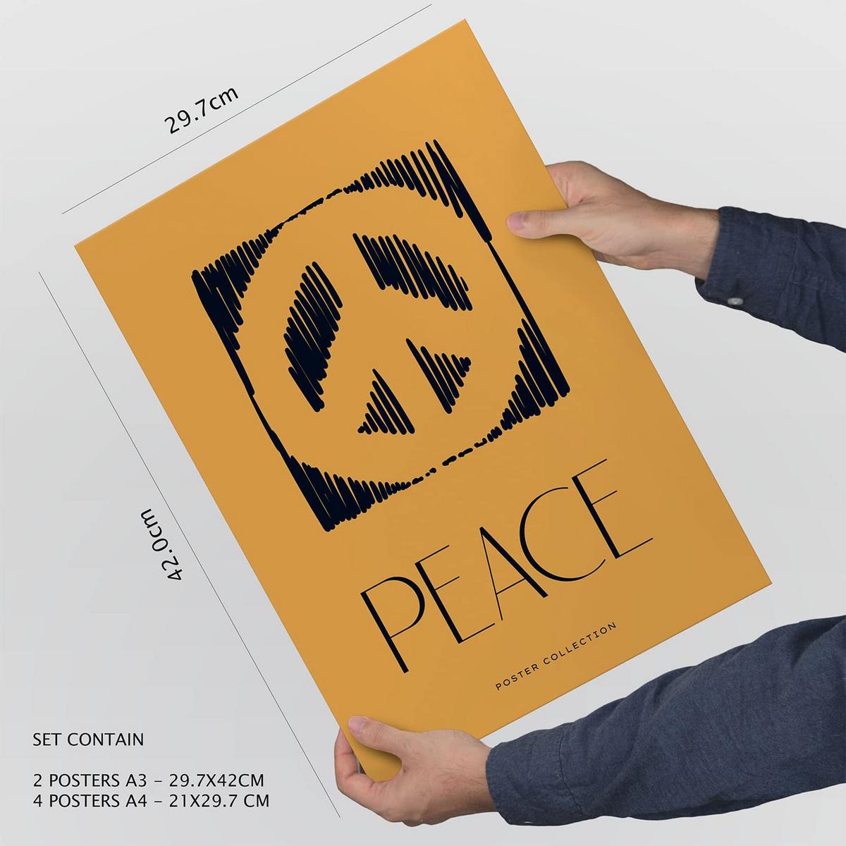 POSTER Set Mit 6 In Schwarzer Tinte Friedenszeichen Kunstdrucke Von Meer Und Ozean Für Innenarchitektur A3 & A4 Rahmen Aus Hellem Holz - Beige, Papier (29/3cm) - Nacnic