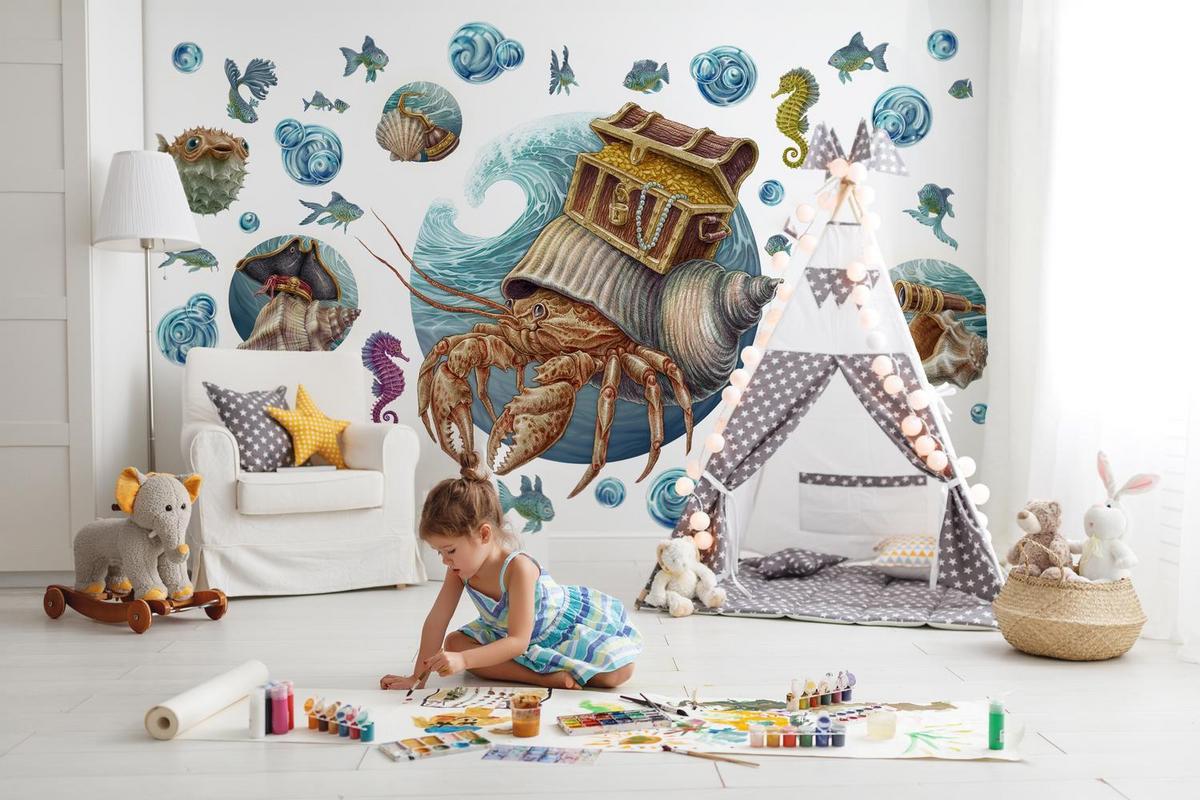 WANDAUFKLEBER 80x87cm - Die Unterwasserwelt der Krabbe - Multicolor, Kunststoff (80/87/0.1cm) - Wallfluent