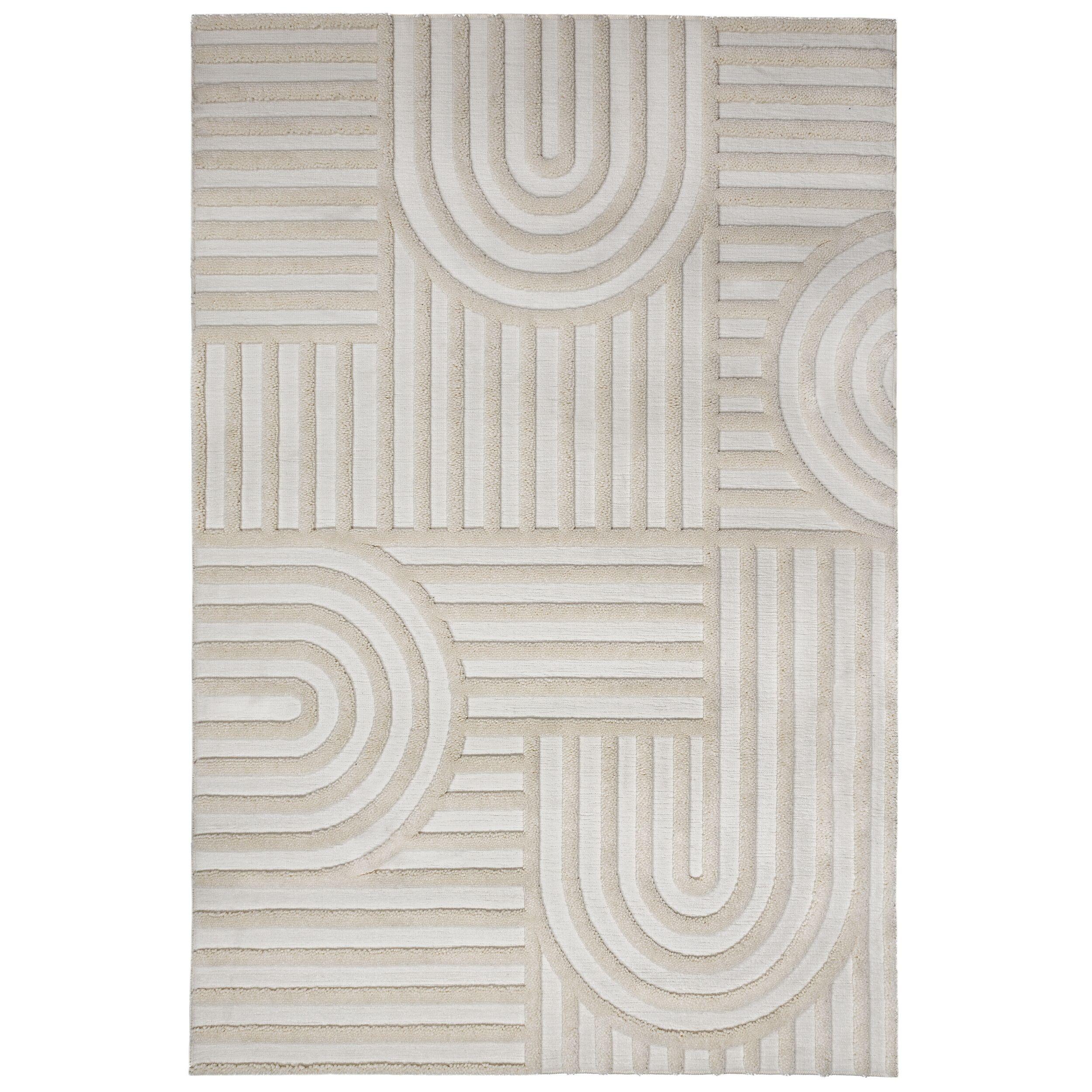 HOCHFLORTEPPICH ENRICK, Bogen-Relief, Creme, 133 x 190 cm - Beige, Textil (133/190cm) - KADIMA DESIGN