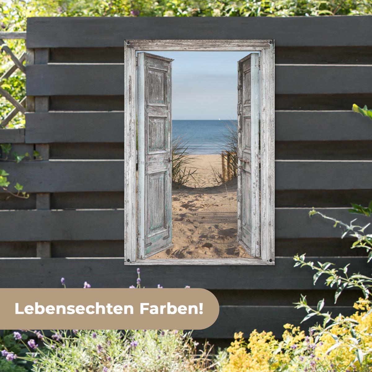 GARTENPOSTER Düne - Strand - Aussicht - Sommer Outdoor Bilder 80x120 cm - Hellgrau, Kunststoff (80/120/0.2cm) - OnlyWow
