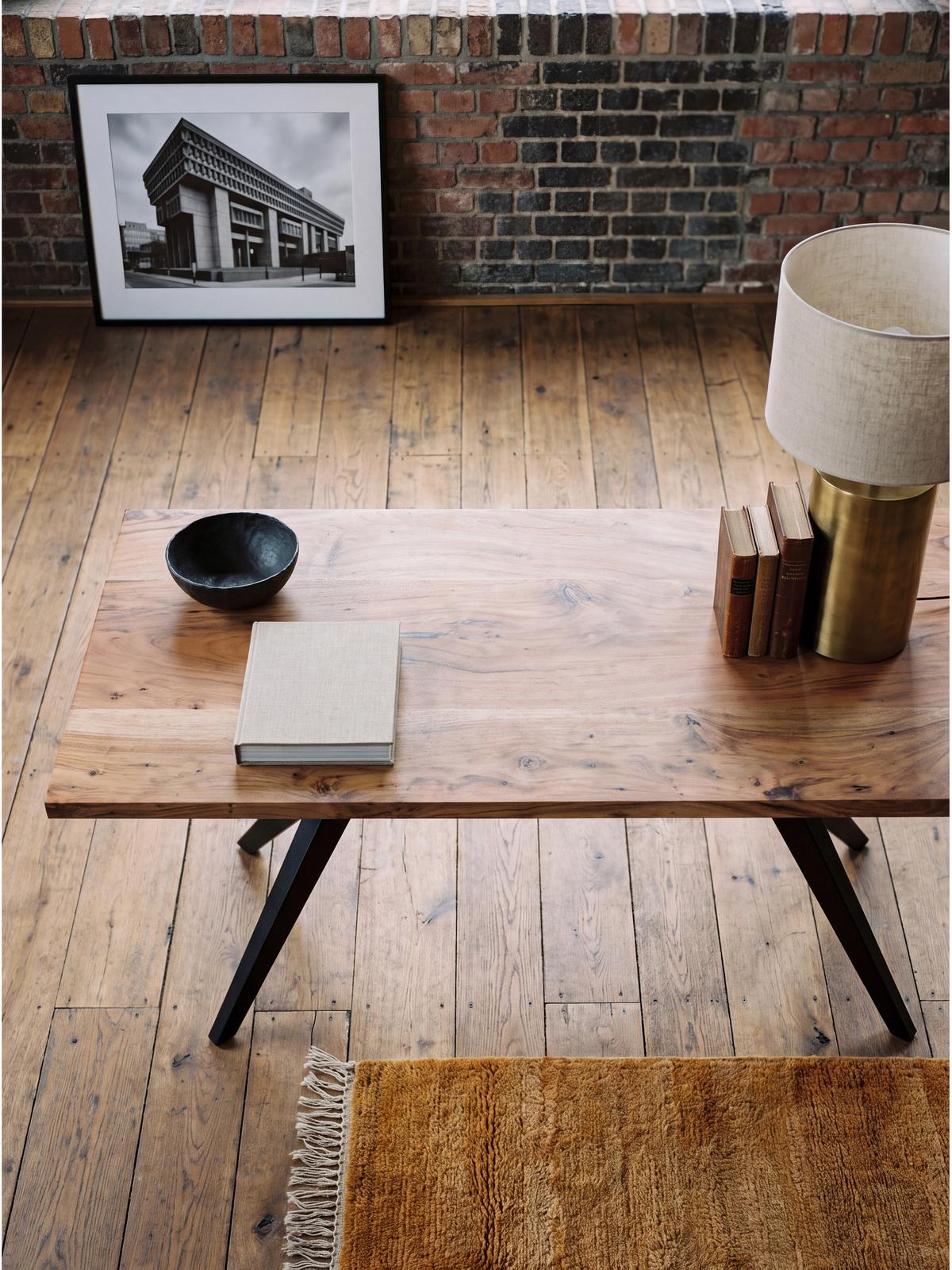 SCHREIBTISCH BLAVET, Akazie Massivholz, Akazie-Schwarz, 160 x 80 x 76 cm - Schwarz/Akaziefarben, Holz/Metall (80/160/76cm) - KADIMA DESIGN