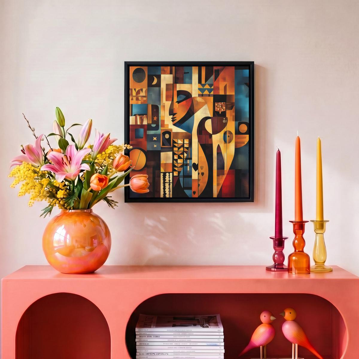 LEINWAND Bilder mit Rahmen - Figuren - Abstrakt - Symbole - 20x20 - Terracotta, Textil (20/20cm) - MuchoWow