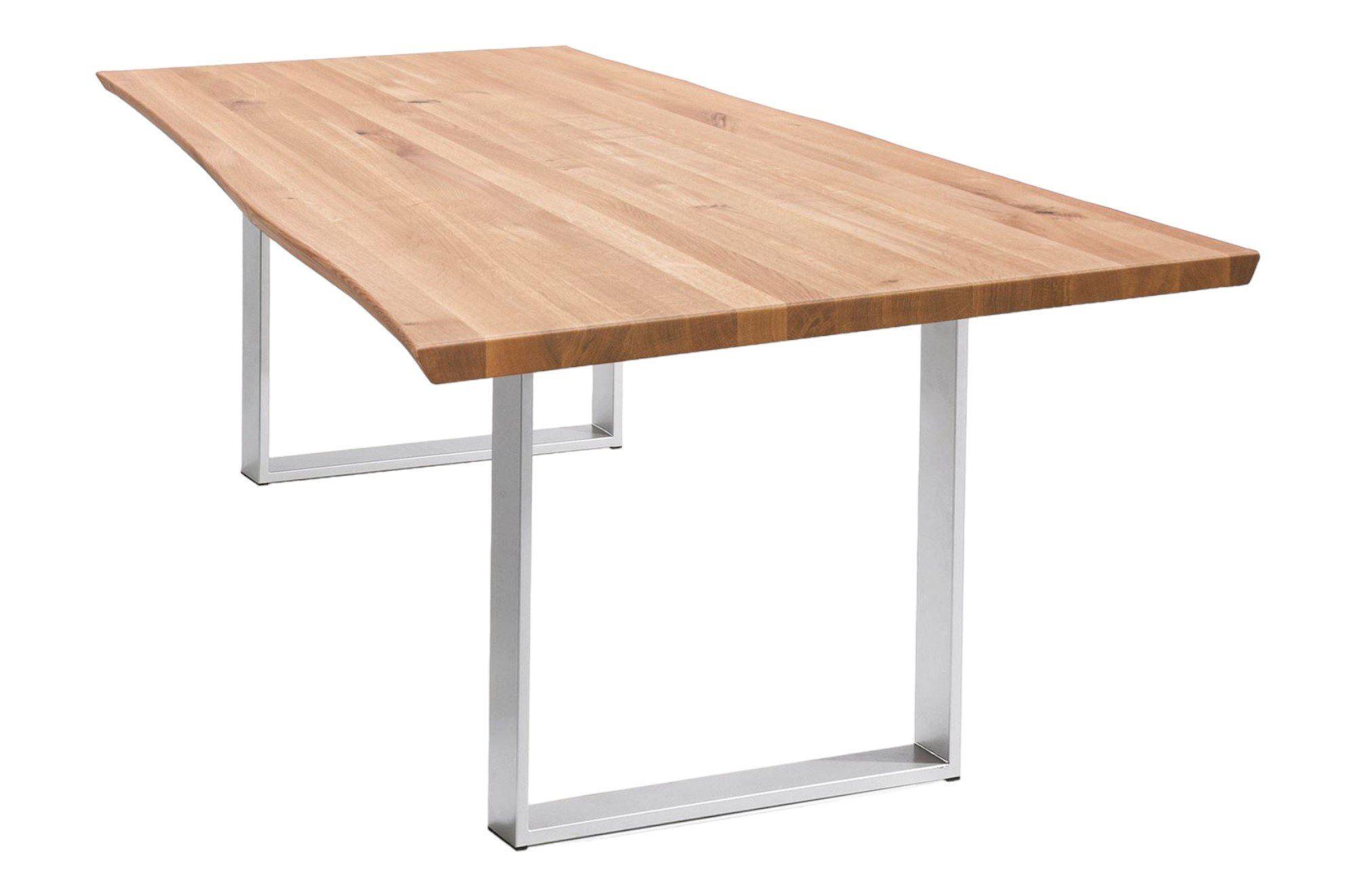 ESSTISCH Massiv Danyette 160 x 90 x 74 Esszimmertisch Holz massiv Wildeiche geölt/Edelstahl gebürstet - Naturfarben, Holz (160/90/74cm) - 58aufmkessel