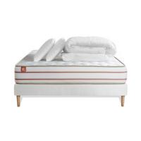 BETT Le Doux Memory-Schaum 160 x 200 cm h4 - Kit Bettgestell Weiß - Mit Kissen und Bettdecke - Beige/Weiß, Karton/Holz (160/200cm) - Marmottes & Co
