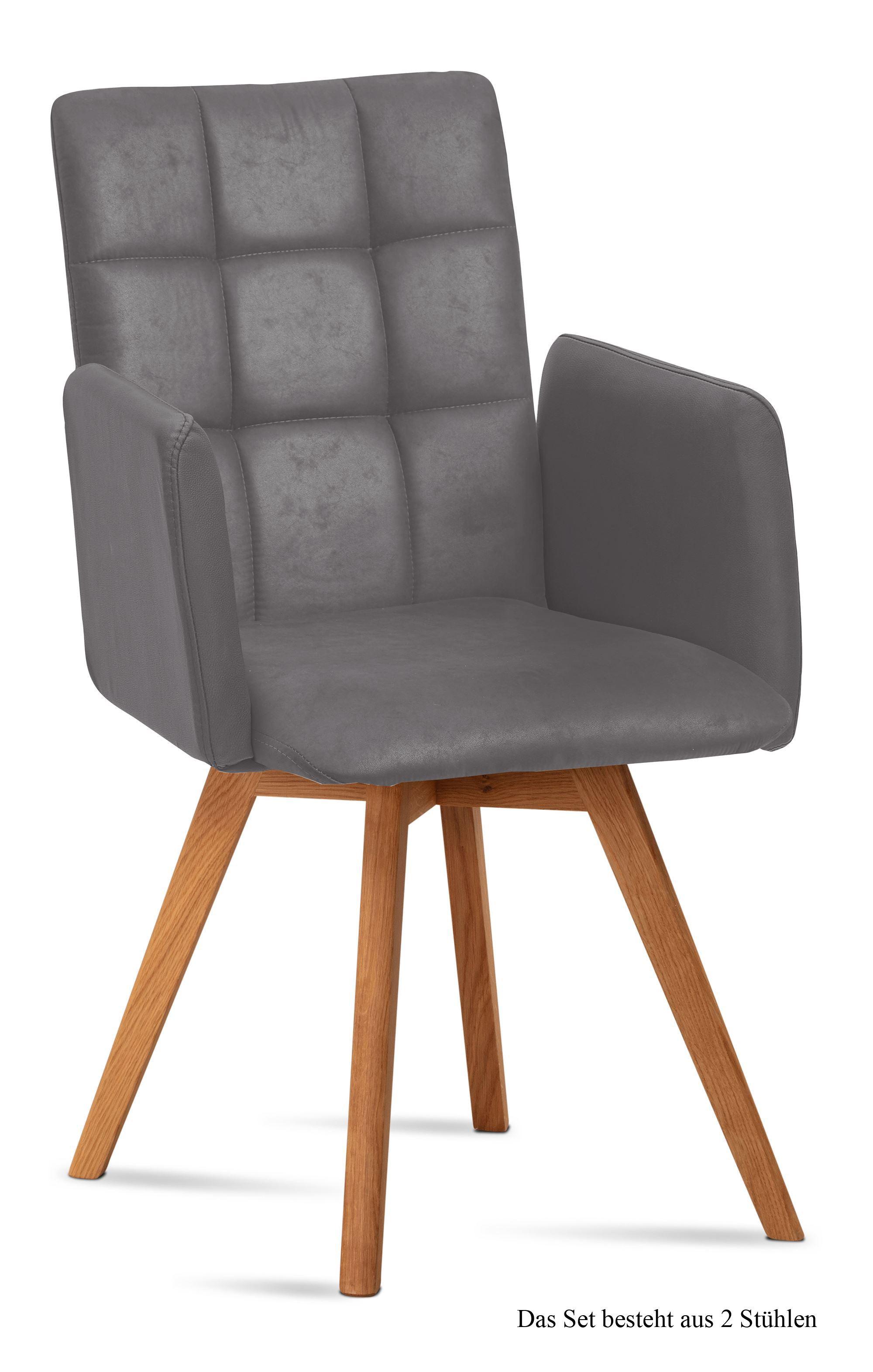 ARMLEHNSTUHL (2er-Set) Dione 52x91x60 Eiche geölt/Grau - Eichefarben/Grau, Kunststoff (60/91/52cm) - 58aufmkessel
