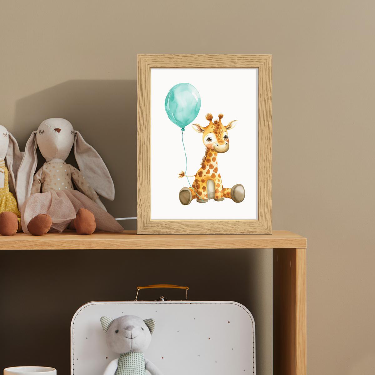 NACHTTISCHLAMPE Giraffe - Baby - Tiere - Blauer Ballon 15x20 cm - Weiß, Holzwerkstoff (8/15/20cm) - OnlyWow