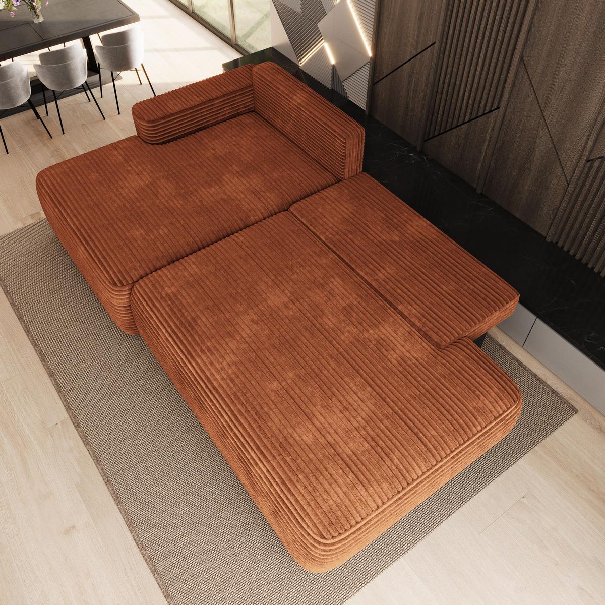 ECKSOFA AVINI T L-S Braun Kordstoff mit Schlaffunktion - Braun, Holzwerkstoff/Textil (277/160cm) - MASSENO