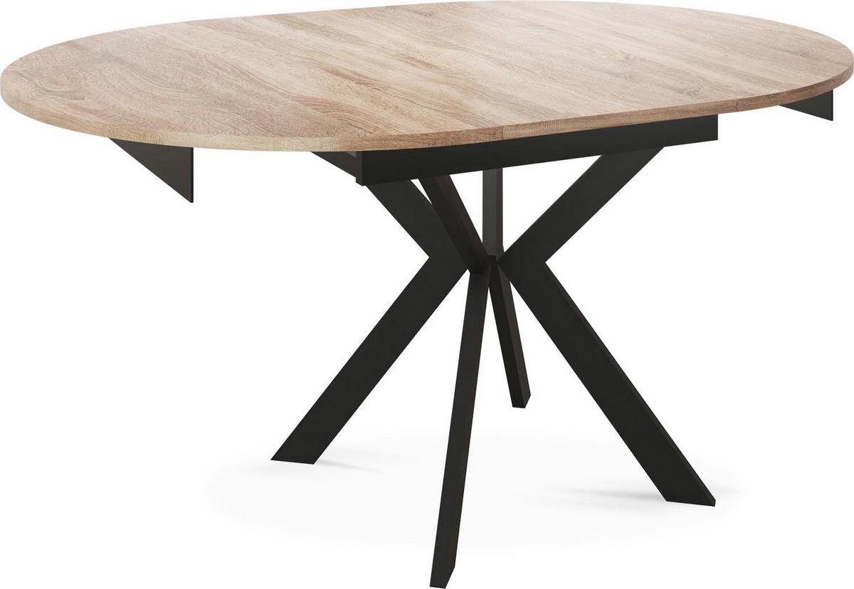 ESSTISCH Lily runder ausziehbarer, Sonoma Eiche 100-140/100/76 cm - Schwarz/Sonoma Eiche, Holzwerkstoff/Metall (100/140/76cm) - WFL GROUP