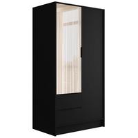 KLEIDERSCHRANK mit Spiegel und Flügeltüren KOLIN 100x200cm Schwarz - Schwarz, Holzwerkstoff (102/200/51cm) - ALTDECOR