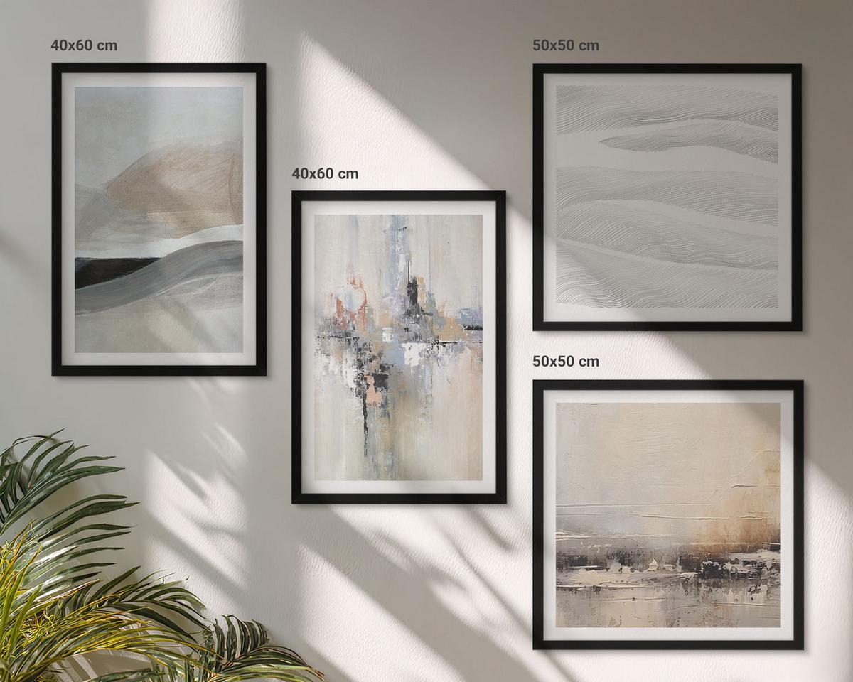 BILDER SET 4er Set - 50x50 cm & 40x60 cm Schwarzer Rahmen - Abstrakte Erdmuster - Schwarz, Kunststoff (50/50cm) - TULUP