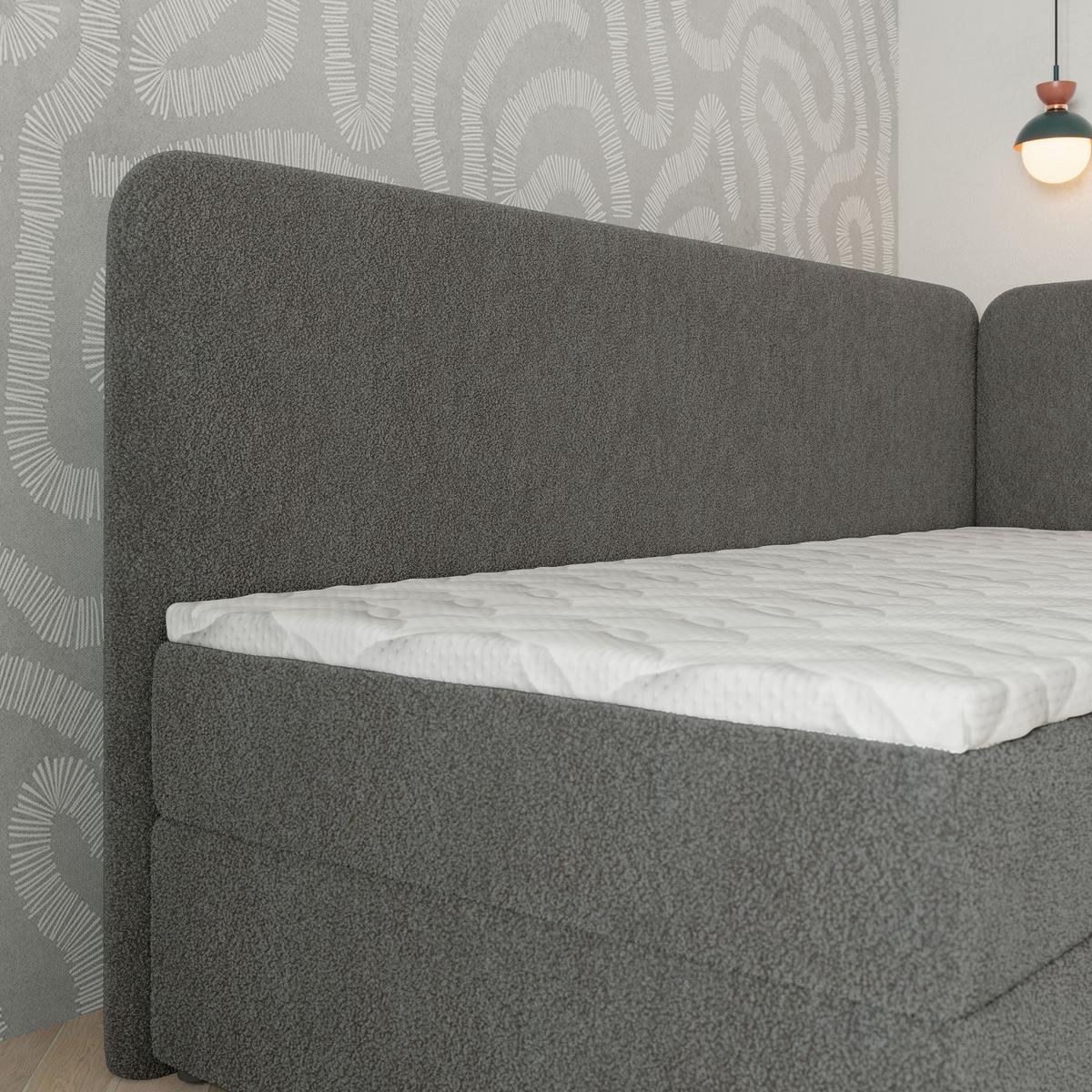 BOXBETT GINA 100x200 cm mit Matratze und Topper, H2+H3 - Grau - Grau, Holz (100/200cm) - MASSENO