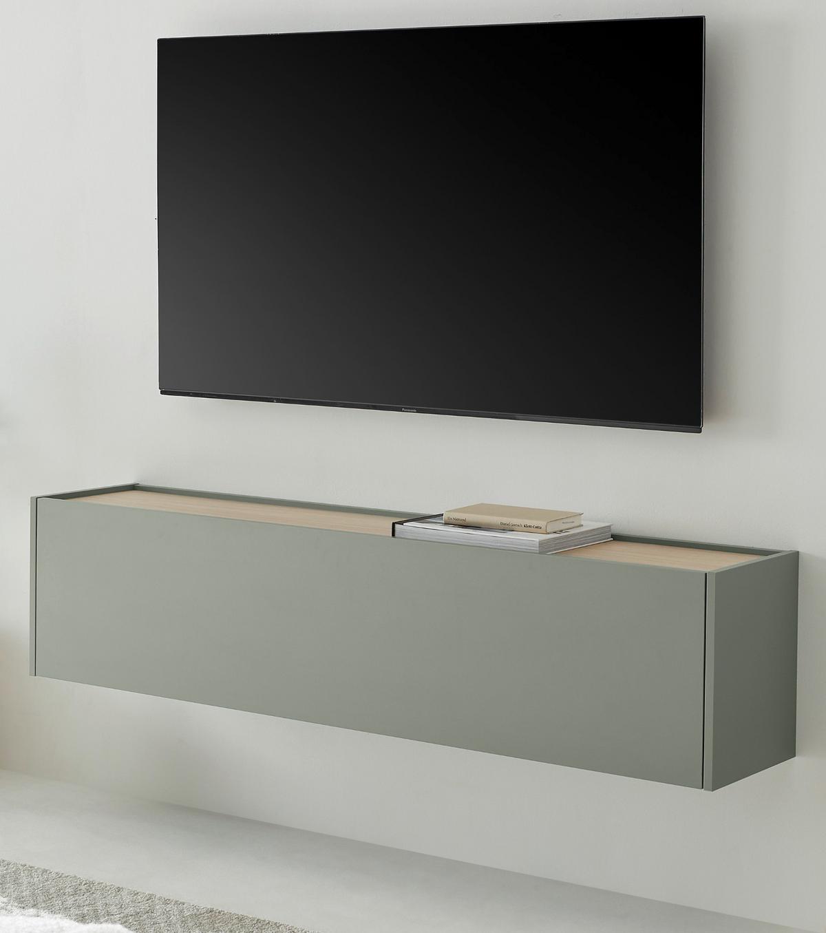 TV-LOWBOARD in Salbei Grün mit Eiche, Hängeschrank mit Stauraum, 150 cm - Salbeigrün/Eichefarben, Holz/Holzwerkstoff (150/35/30cm) - Furn.Design