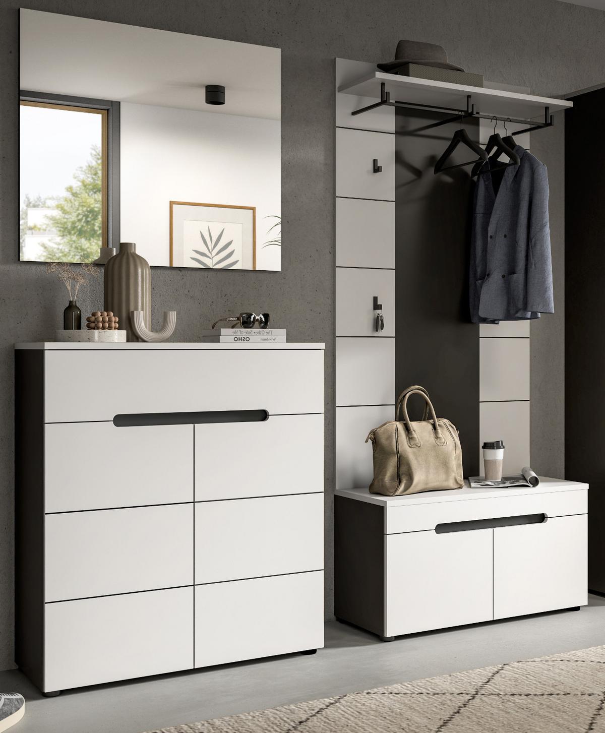 GARDEROBEN-SET 4-teilig weiß, grau 175 cm, Komplettset mit Soft-Close-Funktion, Cooper - Schwarz/Weiß, Glas/Holzwerkstoff (175/190/37cm) - Inn.Furn