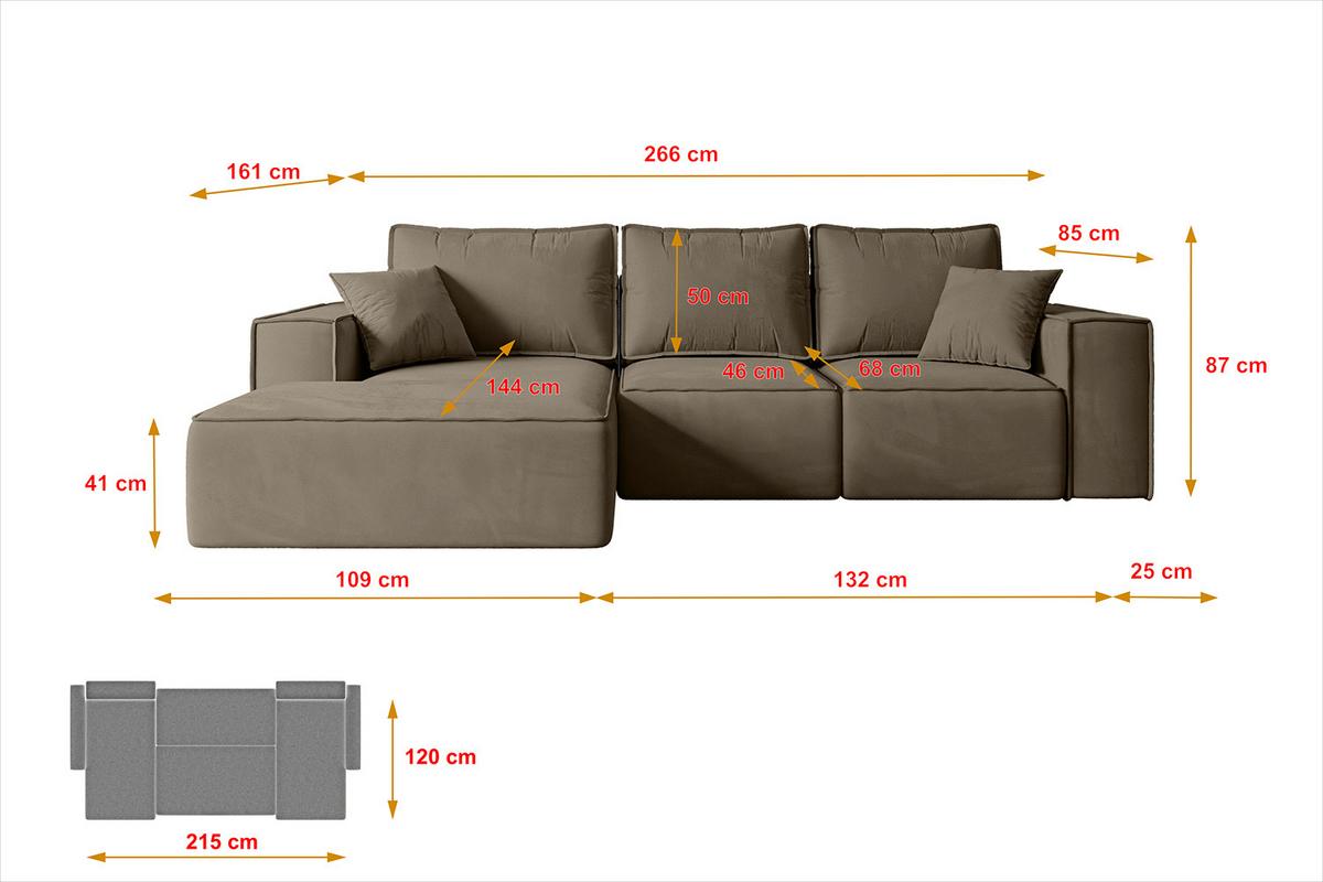ECKSOFA mit Schlaffunktion und Bettkasten SERRA-L-S - 266x161x87 cm Braun Velours - Schwarz/Braun, Holzwerkstoff/Kunststoff (266/161cm) - ALTDECOR