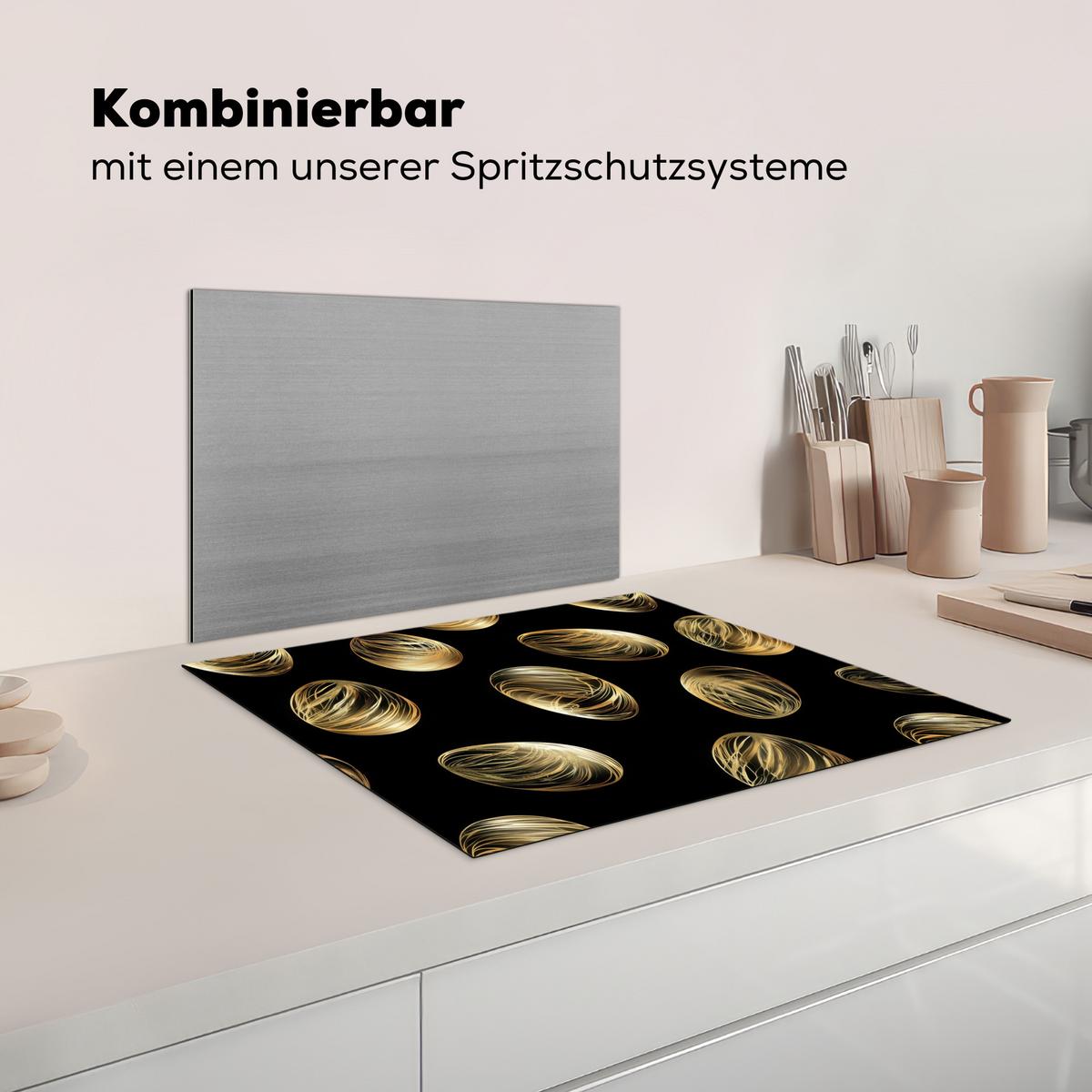 HERDABDECKPLATTE Eier - Gold - Muster Herdabdeckung Induktionsfeld 65x52 cm - Schwarz, Kunststoff (65/52/0.2cm) - MuchoWow