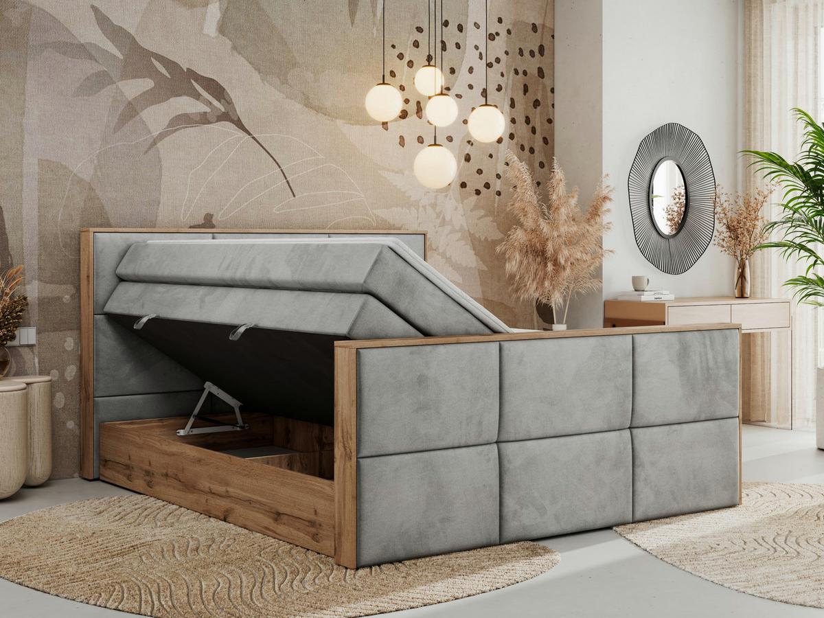 BOXSPRINGBETT ALBERO 2 KING DUO 180/200 Hellgrau Velvet - H4 - Hellgrau, Holz/Textil (180/200cm) - MKS