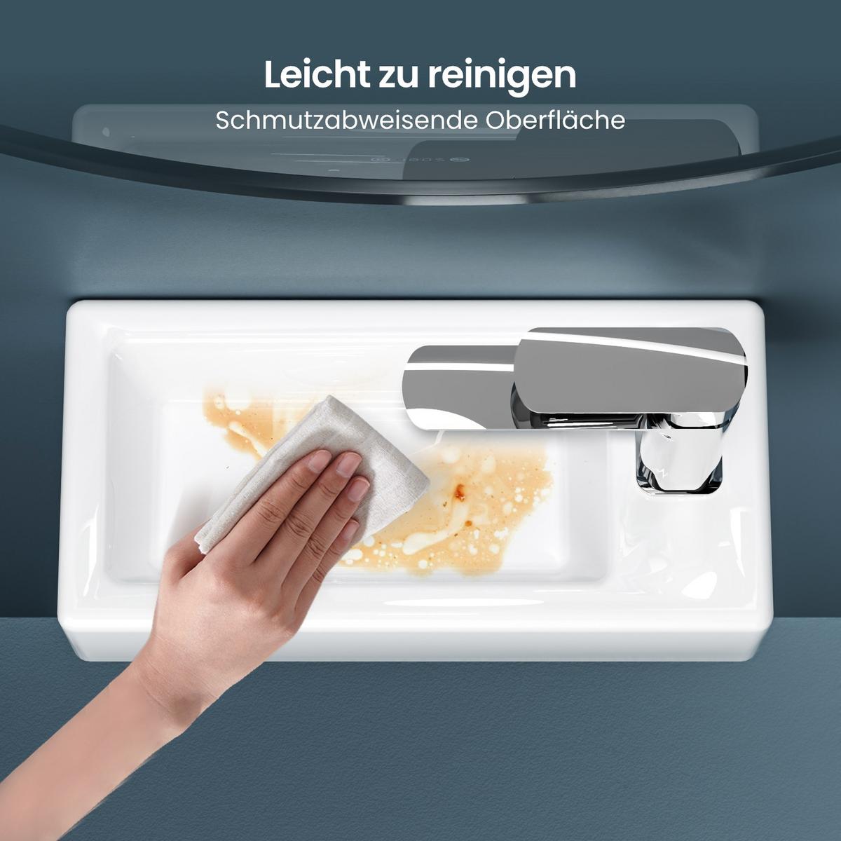 HANDWASCHBECKEN mit pflegeleichter Oberfläche Weiß 40,5 / 20,5 / 10,5 cm - Weiß Hochglanz, Keramik (40.5/10.5/20.5cm) - EMKE