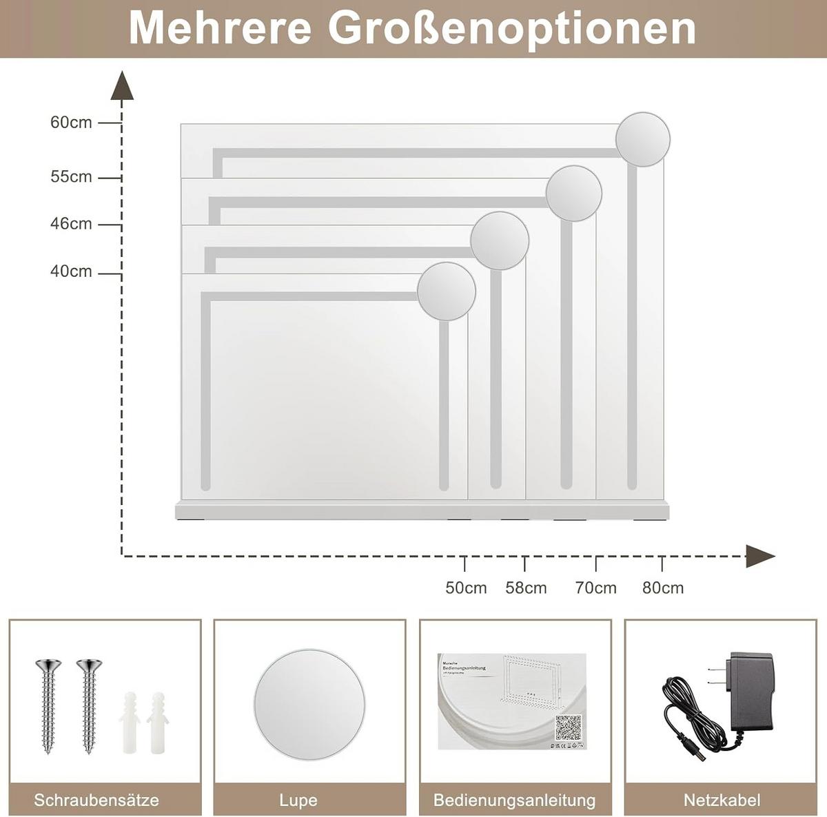 SCHMINKSPIEGEL Uxith 70/12/55 cm - Weiß, Glas/Metall (12/55/70cm) - ZMH