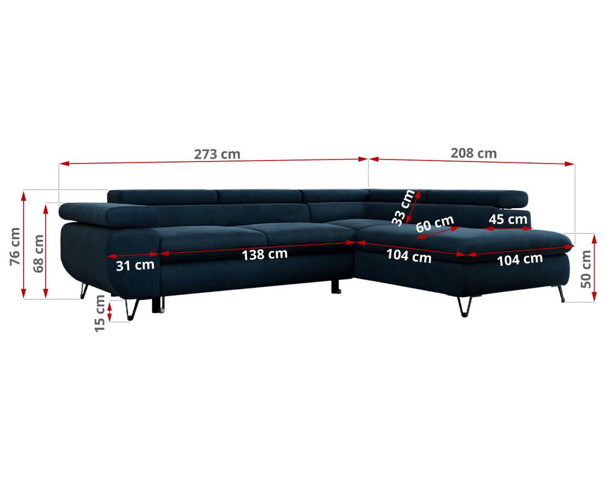 ECKSOFA PETER L Dunkelblau Velvet - Links Seite - Schwarz/Dunkelblau, Textil/Metall (208/273cm) - MKS