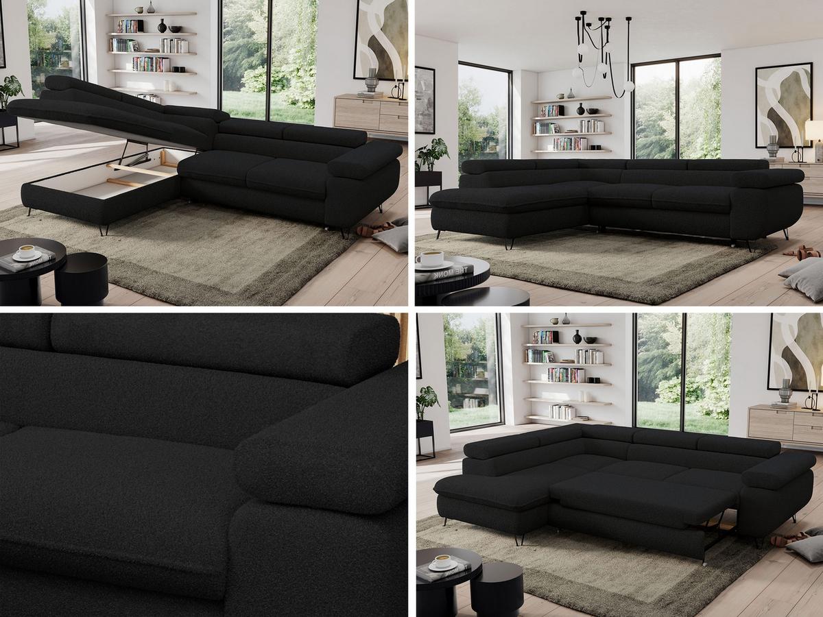 ECKSOFA PEDRO L Schwarz Boucle - Links Seite - Schwarz, Textil/Metall (208/273cm) - MKS
