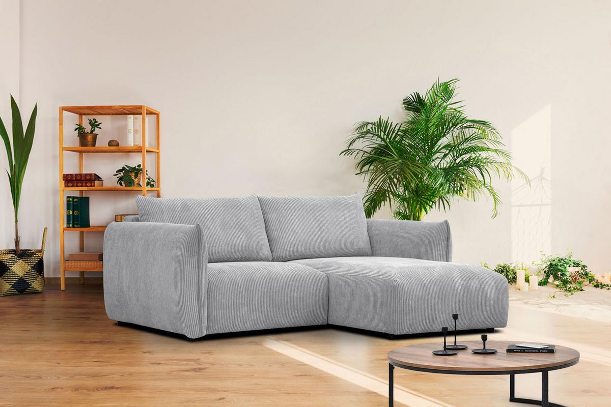 ECKSOFA TAUER 3-Sitzer, hellgrau - Hellgrau/Schwarz, Holzwerkstoff/Kunststoff (206/173cm) - Wozimo