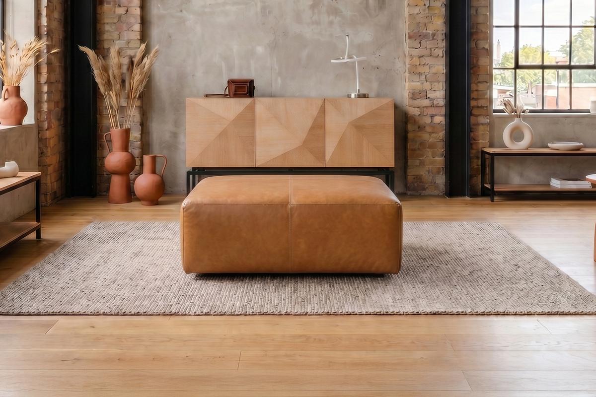 POLSTERHOCKER CELESTE Braun Leder - Braun, Leder/Kunststoff (120/48/80cm) - KAWOLA