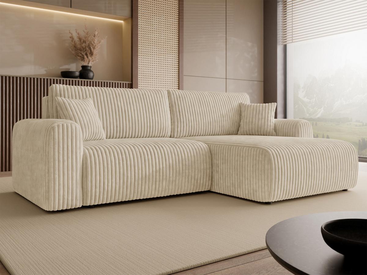 ECKSCHLAFSOFA Floryn L Cord Bis - Beige/Schwarz, Holz/Kunststoff (245/145cm) - MIRJAN24