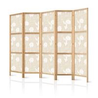 PARAVENT Japanischer 5-tlg 225x172 cm Fische Und Blumen - Beige, Holz/Textil (225/172/3cm) - Muralo
