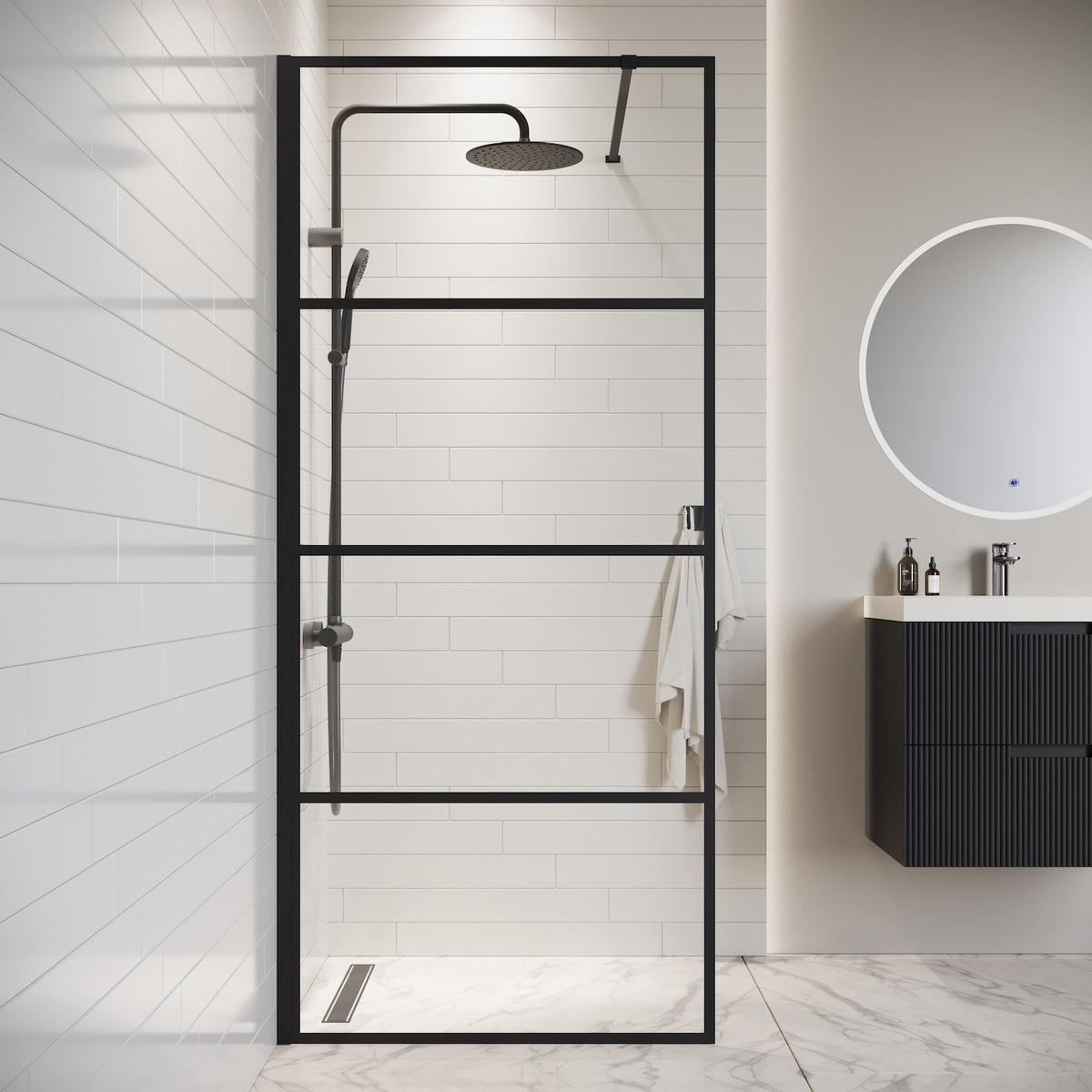 DUSCHWAND Essos - 60 x 200 cm - Schwarz - Walk-In Duschabtrennung aus Sicherheitsglas - Schwarz, Glas (60/200cm) - Badplaats