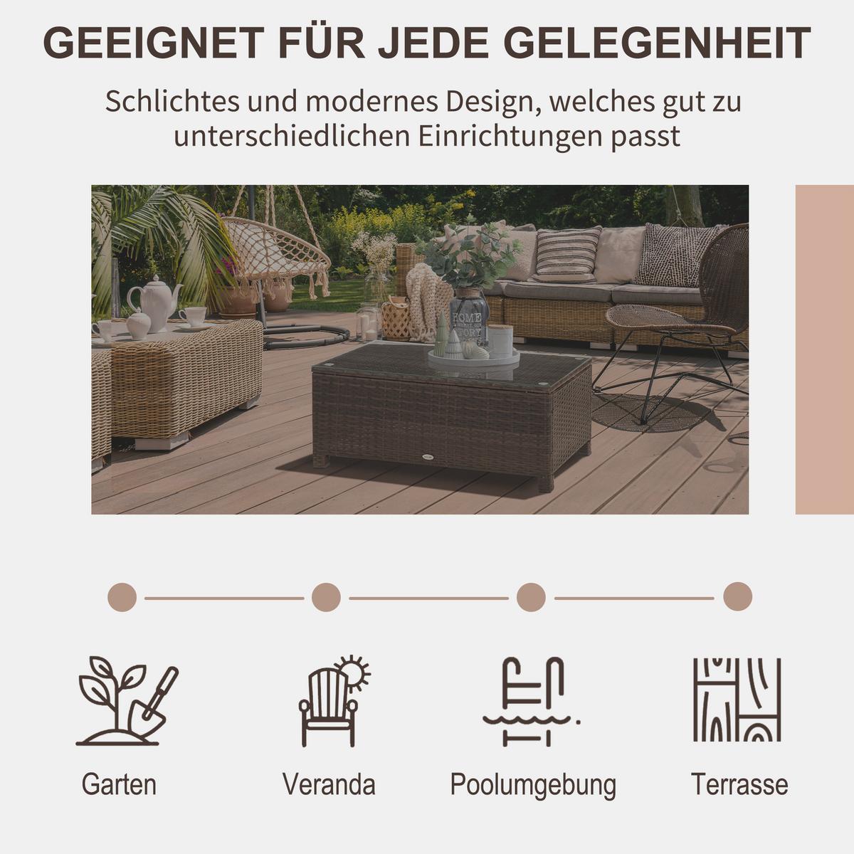 GARTEN Beistelltisch Couchtisch Gartentisch Balkontisch ESG PE-Rattan Braun - Braun, Kunststoff (85/50/39cm) - Outsunny