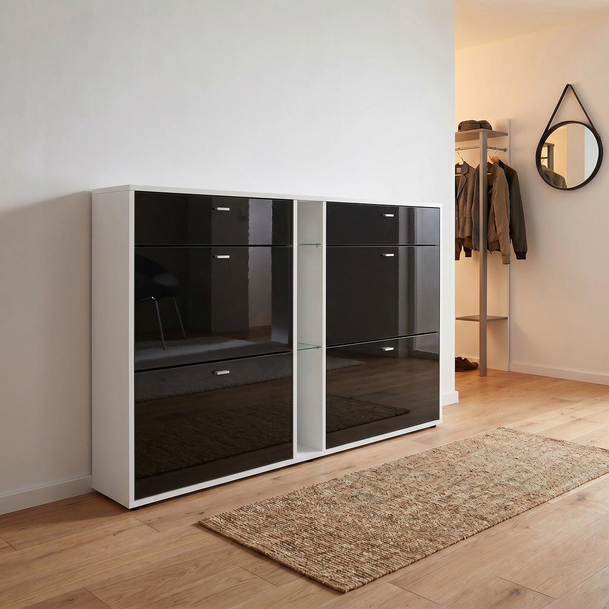 SCHUHSCHRANK Today Fronten in Schwarz Hochglanz - Schwarz Hochglanz, Holzwerkstoff (155.5/95/28cm) - Vladon