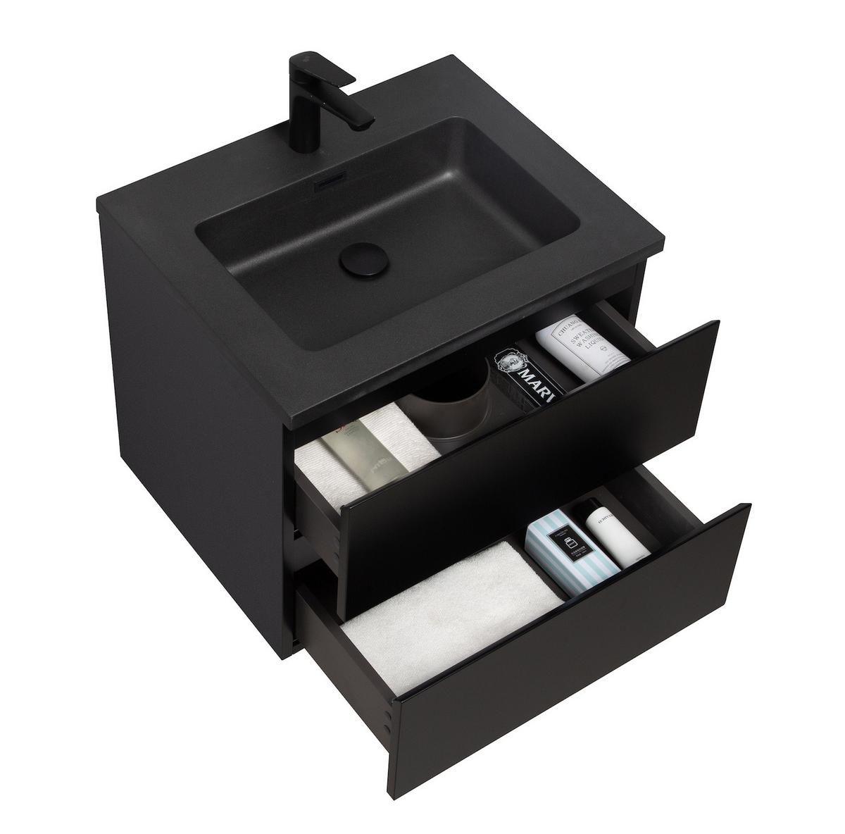 WASCHTISCHKOMBI Angela 2 Teile - Schwarz Matt Mit Schwarzem Waschbecken - 60 x 48 x 52 cm - Schwarz, Holz (60/52/48cm) - Badplaats